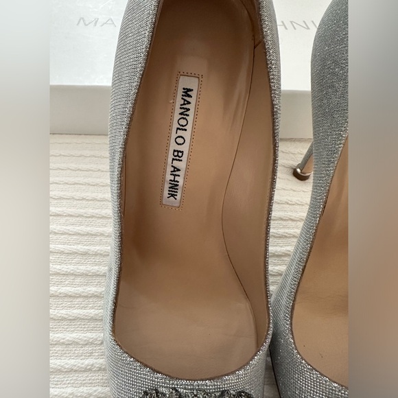 Manolo Blahnik Hangisi Silver Glitter Pump - Picture 10 of 15